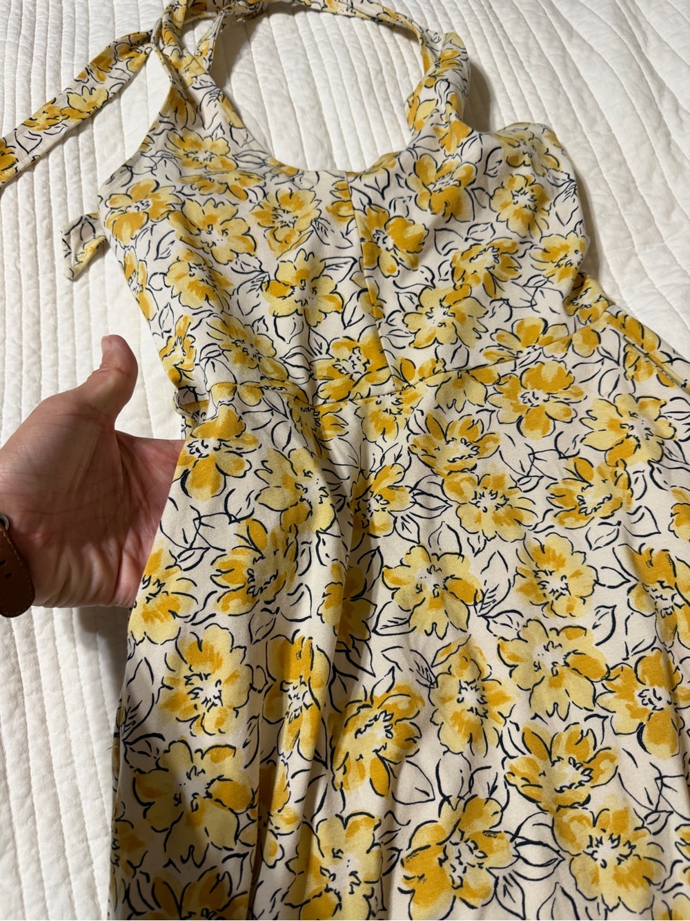 Pact Organic Cotton Yellow Floral Halter Midi Dress Size Small - Picture 5 of 8